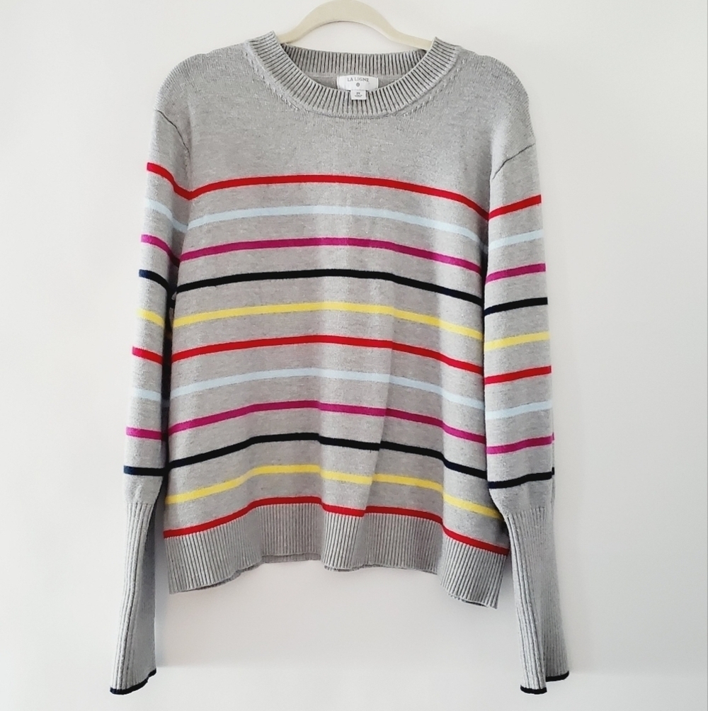 La Ligne Cashmere Blend Striped Sweater Size 2X Stretch Pullover Preppy Fall